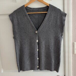 Charcoal Gray Sleeveless Button-Up Sweater Vest